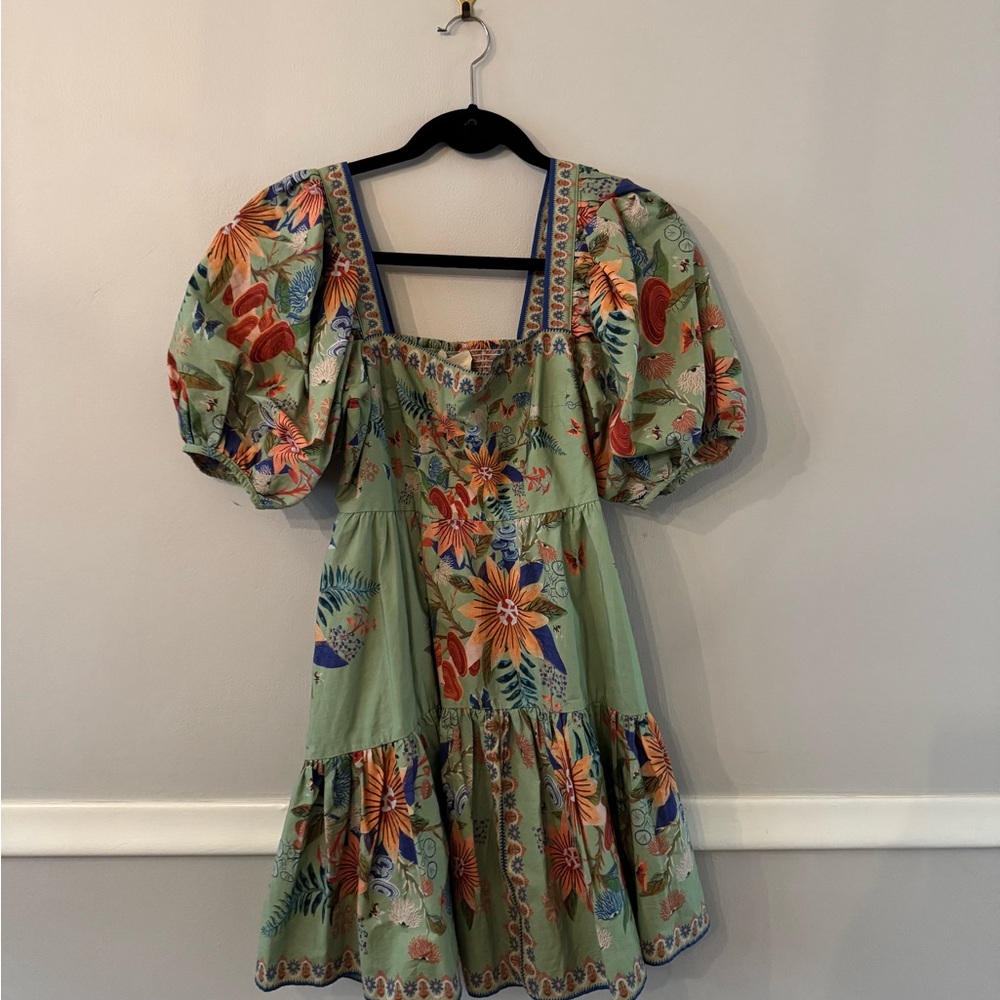 FARM Rio Green Floral Puff-Sleeve Mini Dress - Picture 2 of 4